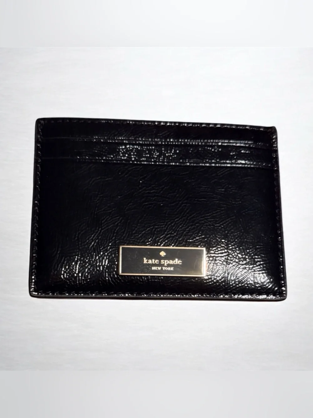 Kate Spade Black Patent Leather Card & Key Holder with Gold Plaque